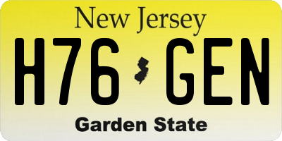 NJ license plate H76GEN