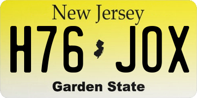 NJ license plate H76JOX