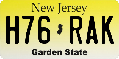 NJ license plate H76RAK