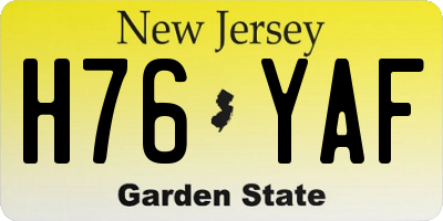 NJ license plate H76YAF