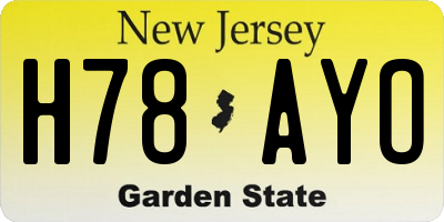 NJ license plate H78AYO