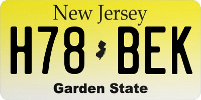 NJ license plate H78BEK