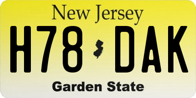 NJ license plate H78DAK