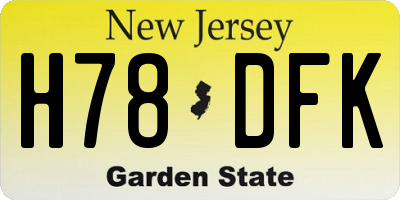 NJ license plate H78DFK