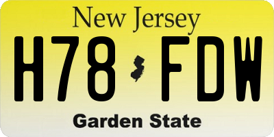 NJ license plate H78FDW