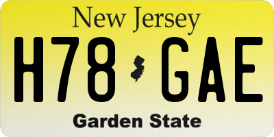 NJ license plate H78GAE