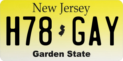 NJ license plate H78GAY