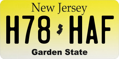 NJ license plate H78HAF