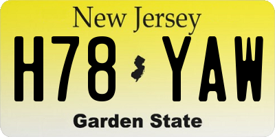 NJ license plate H78YAW