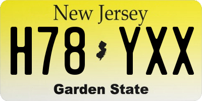 NJ license plate H78YXX