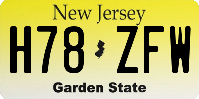 NJ license plate H78ZFW