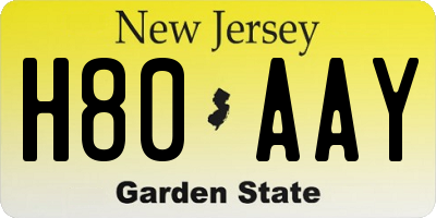 NJ license plate H80AAY