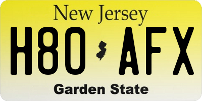 NJ license plate H80AFX