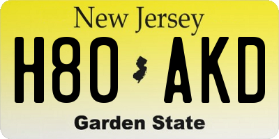 NJ license plate H80AKD
