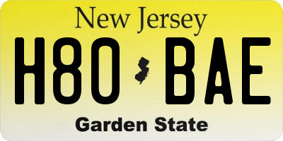 NJ license plate H80BAE
