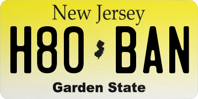 NJ license plate H80BAN
