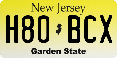 NJ license plate H80BCX