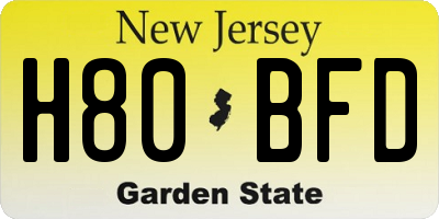 NJ license plate H80BFD