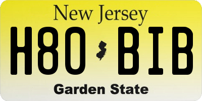 NJ license plate H80BIB