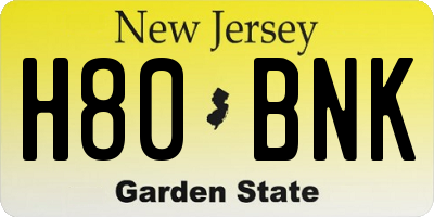 NJ license plate H80BNK