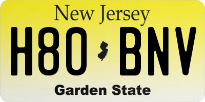 NJ license plate H80BNV