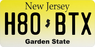 NJ license plate H80BTX