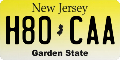 NJ license plate H80CAA