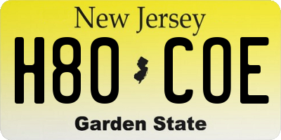 NJ license plate H80COE