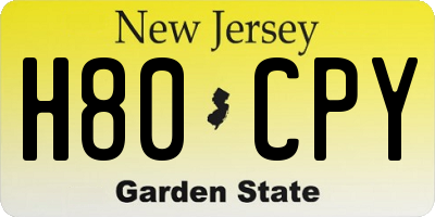 NJ license plate H80CPY