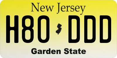 NJ license plate H80DDD