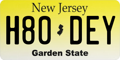 NJ license plate H80DEY