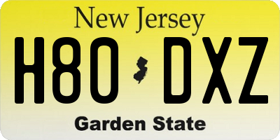 NJ license plate H80DXZ