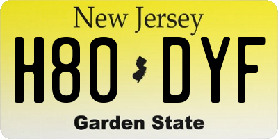 NJ license plate H80DYF