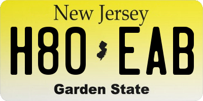NJ license plate H80EAB