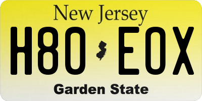 NJ license plate H80EOX