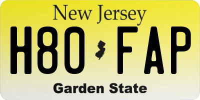 NJ license plate H80FAP