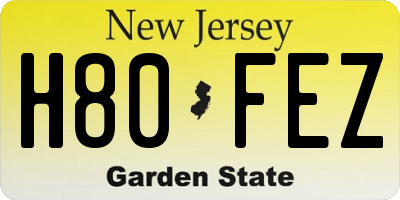 NJ license plate H80FEZ