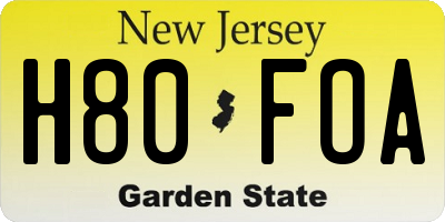 NJ license plate H80FOA