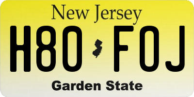 NJ license plate H80FOJ
