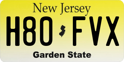 NJ license plate H80FVX