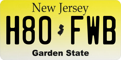 NJ license plate H80FWB