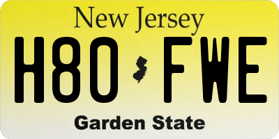 NJ license plate H80FWE
