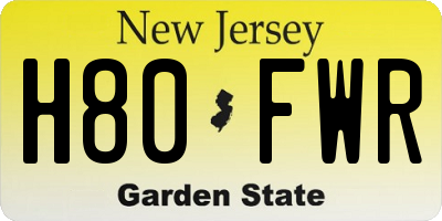 NJ license plate H80FWR
