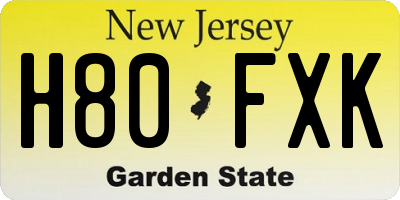 NJ license plate H80FXK