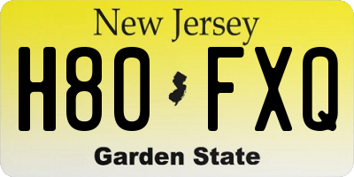 NJ license plate H80FXQ