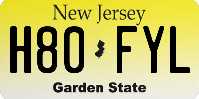 NJ license plate H80FYL