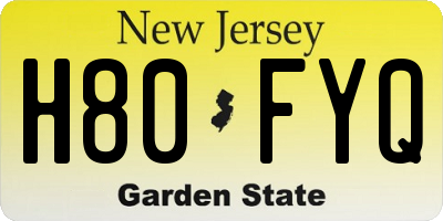 NJ license plate H80FYQ