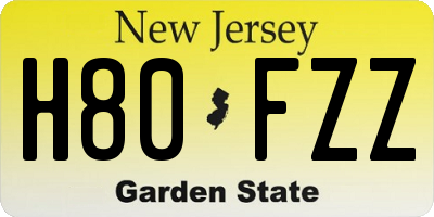 NJ license plate H80FZZ