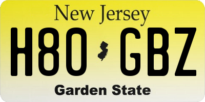 NJ license plate H80GBZ