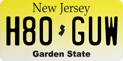 NJ license plate H80GUW